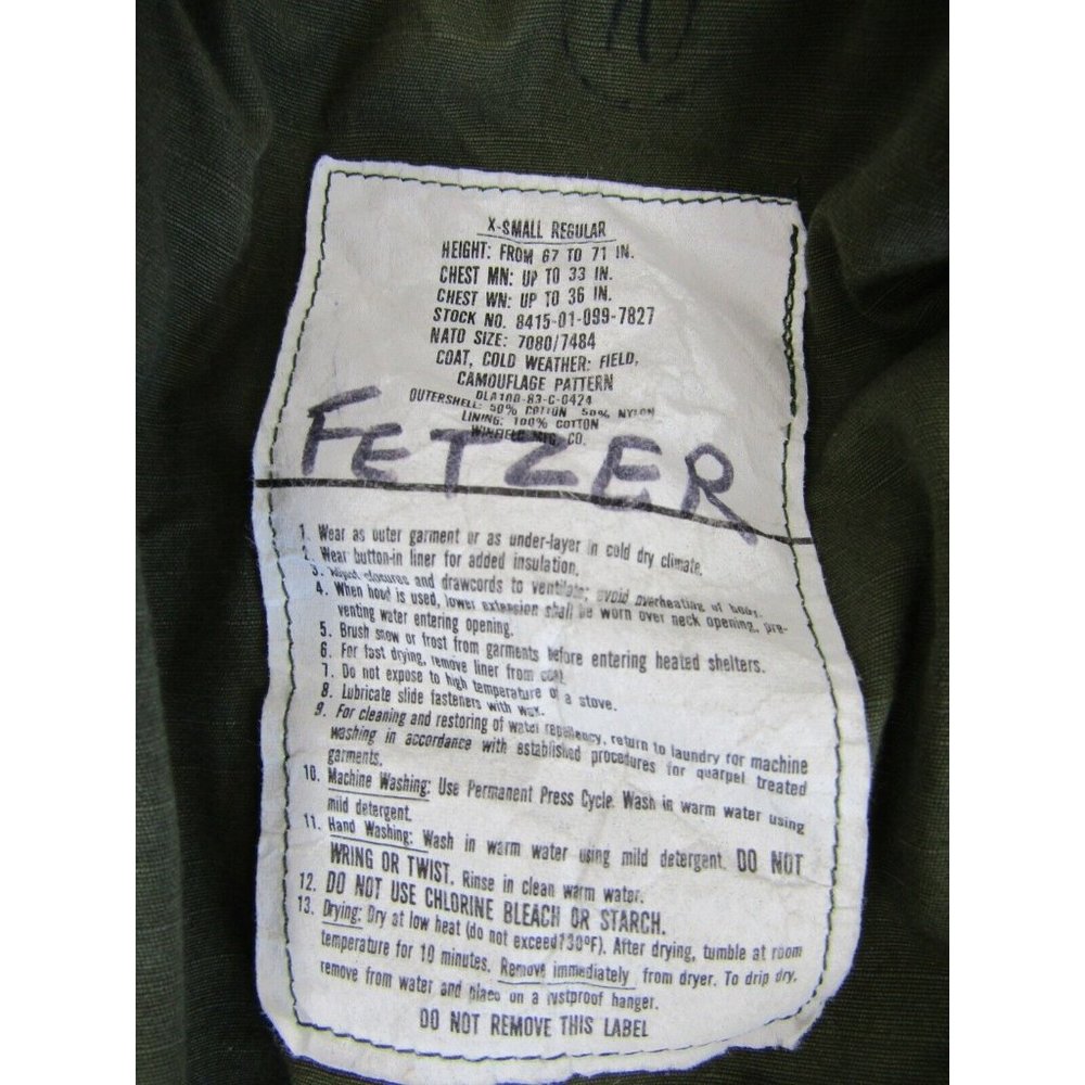 VTG 80s Military Camo Coat Field Jacket Hoodie M65 Woodland Punk Cargo Mens XS - Picture 8 of 14